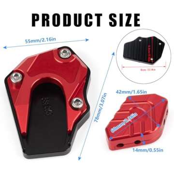 XINGWU Motorcycle Kickstand Foot Side Stand Extension Pad, motorcycle stand pad With hexagonal wrench, Aluminum Alloy Motorcycle Kickstand Pad, motorcycle stand foot extension accessories (Red)