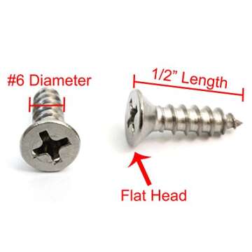Bolt Dropper #6 x 1/2'' Stainless Flat Head Phillips Wood Screw (100 Pack)
