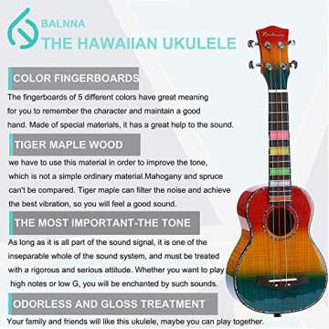 Ukulele 21-Inch High-gloss Concert Ukulele for Adults and Beginners, Complete Hawaiian Ukulele Kit with Ukulele Case, Ukulele Tuner, Ukulele Strap, Ukulele Extra Strings, and Picks