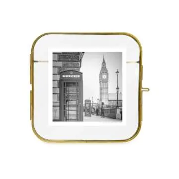Isaac Jacobs 4x4 Vintage Style, Round-Edged Brass & Glass Metal Floating Picture Frame with Locket C...