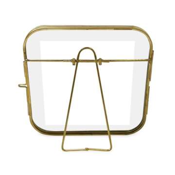 Isaac Jacobs 4x4 Vintage Style, Round-Edged Brass & Glass Metal Floating Picture Frame with Locket Closure, Made for Tabletop Display (4x4, Antique Gold)