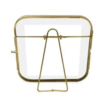 Isaac Jacobs 4x4 Vintage Style, Round-Edged Brass & Glass Metal Floating Picture Frame with Locket Closure, Made for Tabletop Display (4x4, Antique Gold)