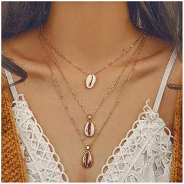 Bohemian Sea Shell Pendant Chokers Necklaces Multi Layer, White, Size No Size