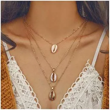 Bohemian Sea Shell Pendant Chokers Necklaces Multi Layer, White, Size No Size