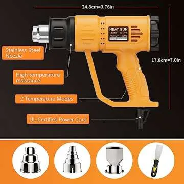 Heat Gun, TGK® 1800W Heavy Duty Hot Air Gun Kit 662℉ & 1112℉ Dual Temperature Settings with 4 Nozzle Attachments Overload Protection for Crafts, Shrink Wrapping/Tubing, Paint Removing, Epoxy Resin