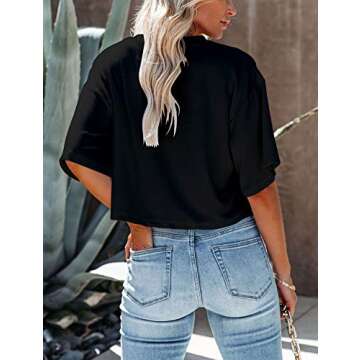 Yuccalley Women's Summer Crop Tops Short Sleeve Round Neck T-Shirt Basic Tees (Black, Medium)