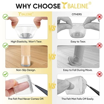 BALEINE Silicone Chair Leg Protectors for Hardwood Floors