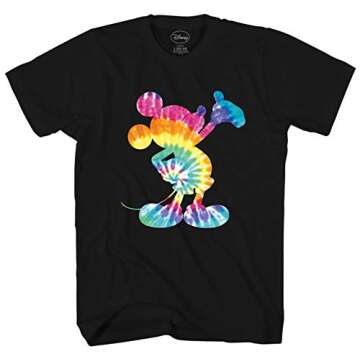 Disney Mickey Mouse Tie Dye Wave Pose Men's Adult Graphic Tee T-Shirt (Black, X-Large)