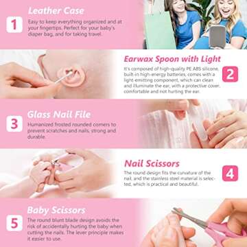 Baby Grooming Kit, Portable Baby Safety Care Set with Hair Brush Comb Nail Clipper Nasal Aspirator etc for Nursery Newborn Toddlers Infant Girl Boys Keep Clean (Pink)