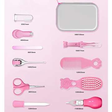Baby Grooming Kit, Portable Baby Safety Care Set with Hair Brush Comb Nail Clipper Nasal Aspirator etc for Nursery Newborn Toddlers Infant Girl Boys Keep Clean (Pink)