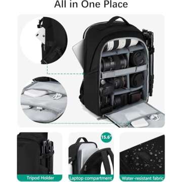 BAGSMART Camera Backpack for DSLR and Laptop Fits 15.6"