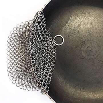 316 Premium Stainless Steel Cast Iron Cleaner, Chainmail Scrubber for Cast Iron Pan Pre-Seasoned Pan Dutch Ovens Waffle Iron Pans Scraper Cast Iron Grill Scraper Skillet Scraper HOVhomeDEVP (7 Inch)