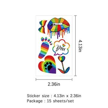 75 Pcs Pride Decorations Tattoos, Gay Pride tattoos Accessories, 15 Sheets LGBT Rainbow Butterfly Flower Heart Love Temporary Tattoo Stickers for Pride Equality Parades and Celebrations