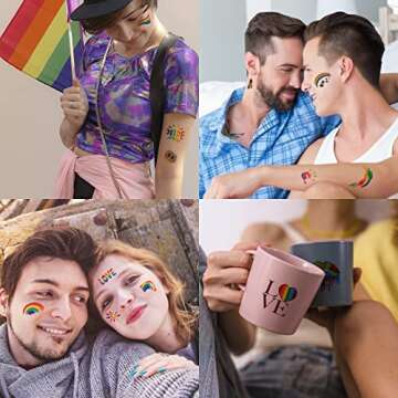 75 Pcs Pride Decorations Tattoos, Gay Pride tattoos Accessories, 15 Sheets LGBT Rainbow Butterfly Flower Heart Love Temporary Tattoo Stickers for Pride Equality Parades and Celebrations
