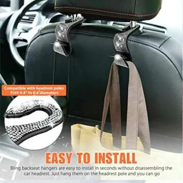 SEAMETAL Bling Car Seat Headrest Hook Front Seat,Auto Hooks Bling Car Hangers,Bling Car Seat Hanger Backseat 2PACK
