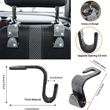 SEAMETAL Bling Car Seat Headrest Hook Front Seat,Auto Hooks Bling Car Hangers,Bling Car Seat Hanger Backseat 2PACK
