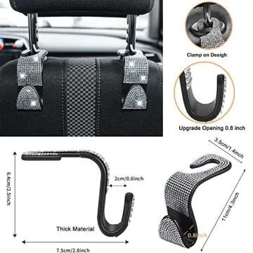 SEAMETAL Bling Car Seat Headrest Hook Front Seat,Auto Hooks Bling Car Hangers,Bling Car Seat Hanger Backseat 2PACK