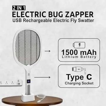 WBM SMART 2 in 1 Electric Bug Zapper, Mosquitoes Trap Lamp & Racket, USB Rechargeable Electric Fly Swatter for Home and Outdoor Powerful Grid 3-Layer Safety Mesh Safe to Touch