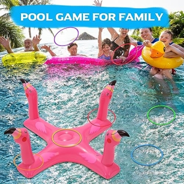 Uniqhia Inflatable Pool Ring Toss Games Toys, Floating Shark Flamingo Swimming Pool Ring with 6Pcs Rings, Swimming Pool Games for Kids Adults Summer Pool Party