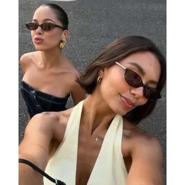 GUVIVI Retro Oval Sunglasses for Women Chic Cat Eye 90s Sunnies Lightweight Narrow Shades Trendy UV protection Sun Glasses