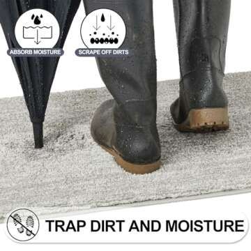 REFETONE Indoor Doormat, Front Door Mat 20"x32" Absorbent Rubber Backing Non Slip Back Door Mats, Washable Low-Profile Inside Floor Mat Door Rugs for Entryway, Resist Dirt Mud Mat for Dogs, Grey