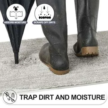 REFETONE Indoor Doormat, Front Door Mat 20"x32" Absorbent Rubber Backing Non Slip Back Door Mats, Washable Low-Profile Inside Floor Mat Door Rugs for Entryway, Resist Dirt Mud Mat for Dogs, Grey