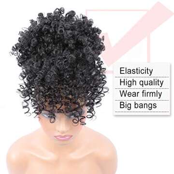 ENTRANCED STYLES Drawstring Ponytail with Bangs Afro Puff Ponytail Extensions for Women Short Curly ...