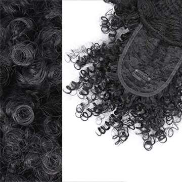 ENTRANCED STYLES Drawstring Ponytail with Bangs Afro Puff Ponytail Extensions for Women Short Curly Puff Ponytail with Bangs Clip in Wrap Updo Hairpiece for Women(1B)