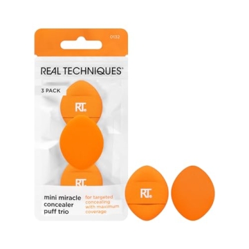 Real Techniques Mini Miracle Concealer Puff Trio – Perfect for Touch-Ups and Travel