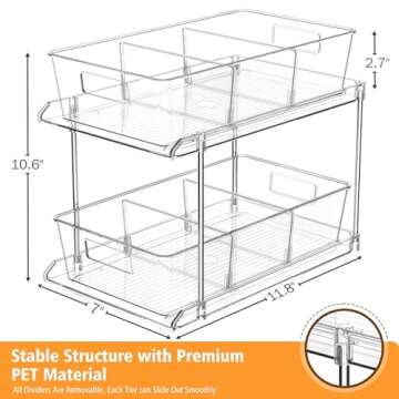 Fabspace Pull-out Home Organizer, 2 Pack 2 Tier Clear Bathroom Organizer with Dividers, Multipurpose...
