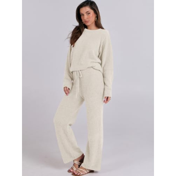 ANRABESS Women's Fuzzy Fleece Pajama Set Fall Winter Comfort