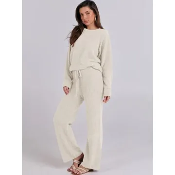 ANRABESS Women's Fuzzy Fleece Pajama Set Fall Winter Comfort