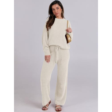 ANRABESS Women's Fuzzy Fleece Pajama Set Fall Winter Comfort
