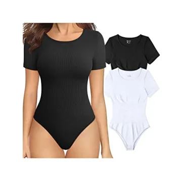 OQQ Women's Sexy Ribbed Bodysuits - Comfort & Style in Black & White
