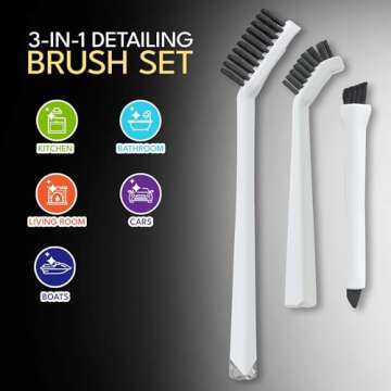 Grout Cleaning Brushes Set (3 Pcs) Deep Cleaner Multi-Purpose Stiff Bristle Brush, Cleaning Toothbru...