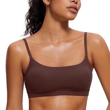CRZ YOGA Womens Butterluxe Adjustable Spaghetti Strap Sports Bra - Scoop Neck Wireless Padded Bra Yo...