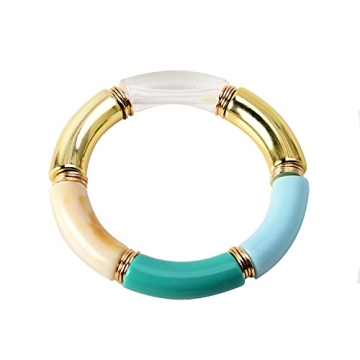 GOOJIDS Bamboo Tube Bangles Bracelet Chunky Curved Stacking Clear Acrylic Colorful Beads Stretchable...