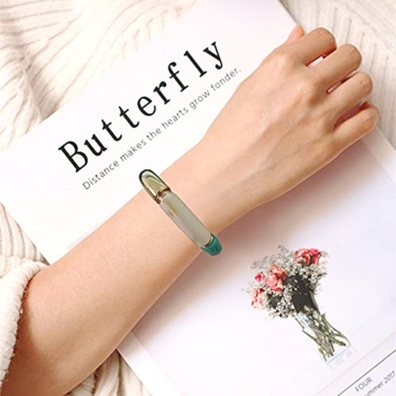 GOOJIDS Bamboo Tube Bangles Bracelet Chunky Curved Stacking Clear Acrylic Colorful Beads Stretchable Friendship Gold Bracelets Gift For Women (H-Gold)