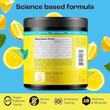KEY NUTRIENTS Multivitamin Electrolytes Powder No Sugar - Refreshing Lemonade Electrolyte Powder - Sodium & Energy Supplement - Hydration Powder - No Calories - 90 Servings - Made in USA