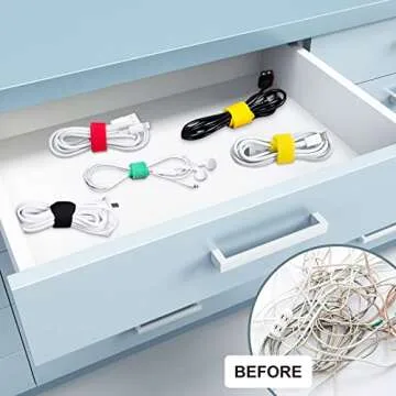 FGSAEOR Self Gripping Cable Ties, Reusable Fastening Cable Organizer with Hook and Loop, Adjustable Cable Straps Wire Ties for Cord Management and Desk or Office Organization (6-inch,40 Pack)