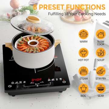 RoneKit Induction Cooktop 1800W Portable Electric Stove Countertop, 8 Preset Functions & Temp Settin...