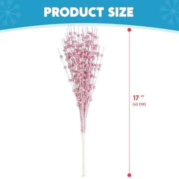 Joiedomi 12Pcs Glitter Berry Stem Ornaments, Christmas Decorative Bead Sticks, 17” Pink Artificial Glitter Twigs for Christmas Tree Decor, Wreath DIY Crafts, Holiday Party Supplies Wedding Decor(Pink)