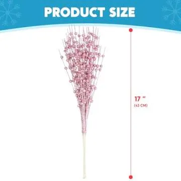 Joiedomi 12Pcs Glitter Berry Stem Ornaments, Christmas Decorative Bead Sticks, 17” Pink Artificial Glitter Twigs for Christmas Tree Decor, Wreath DIY Crafts, Holiday Party Supplies Wedding Decor(Pink)