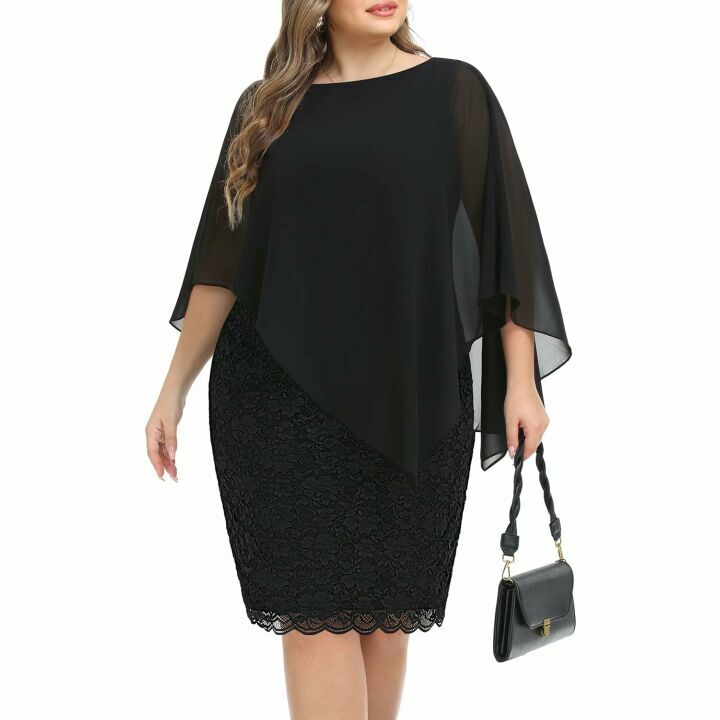 Plus Size Cape Dress with Chiffon Overlay