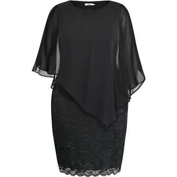 Plus Size Cape Dress with Chiffon Overlay