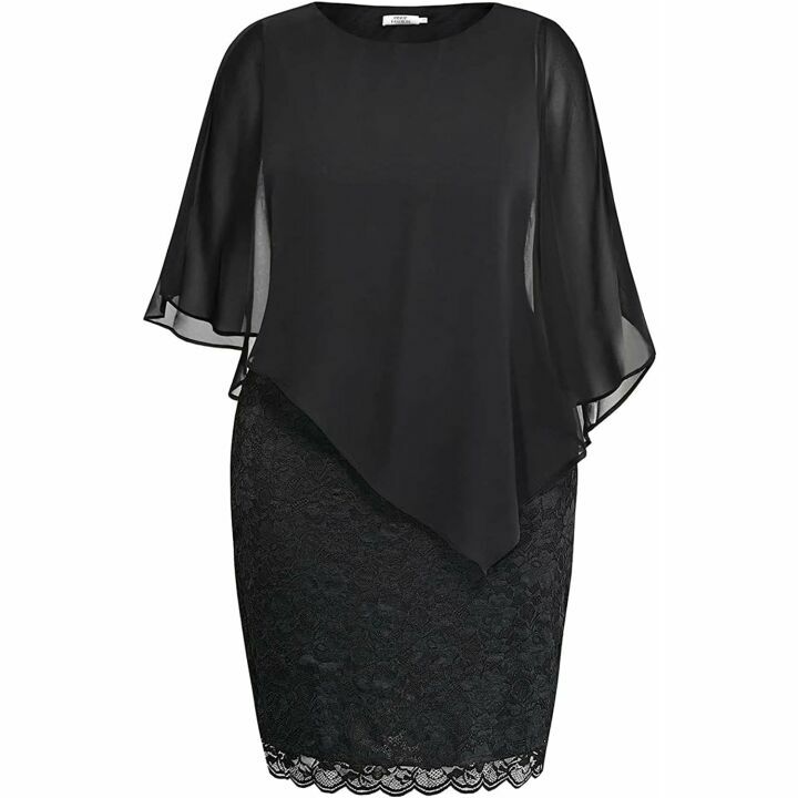Plus Size Cape Dress with Chiffon Overlay