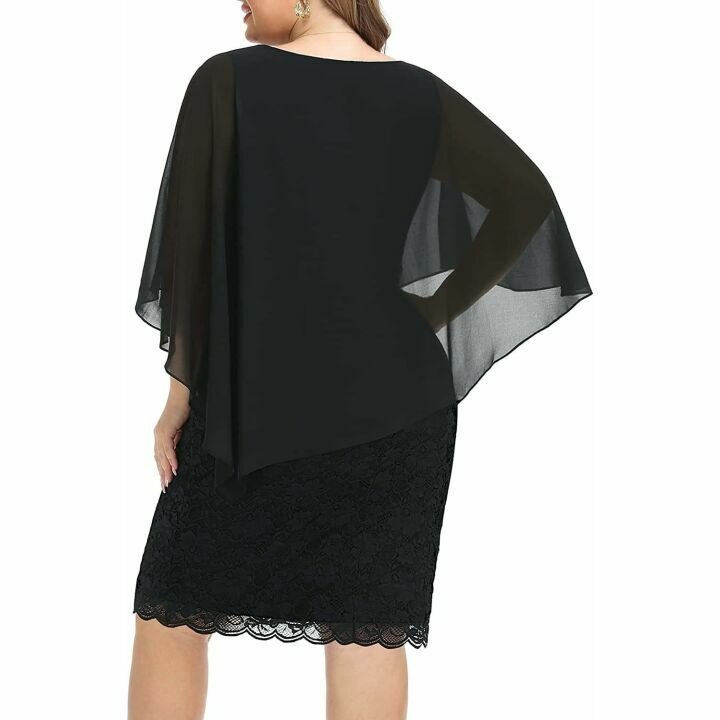 Plus Size Cape Dress with Chiffon Overlay