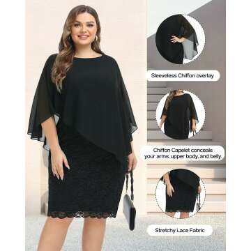 Plus Size Cape Dress with Chiffon Overlay