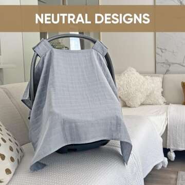 MOZAH Baby Car Seat Cover - Belgian Grey - 100% Organic Muslin - Soft, Breathable and Lightweight, B...