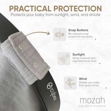MOZAH Baby Car Seat Cover - Belgian Grey - 100% Organic Muslin - Soft, Breathable and Lightweight, Baby Infant Car Seat Essentials